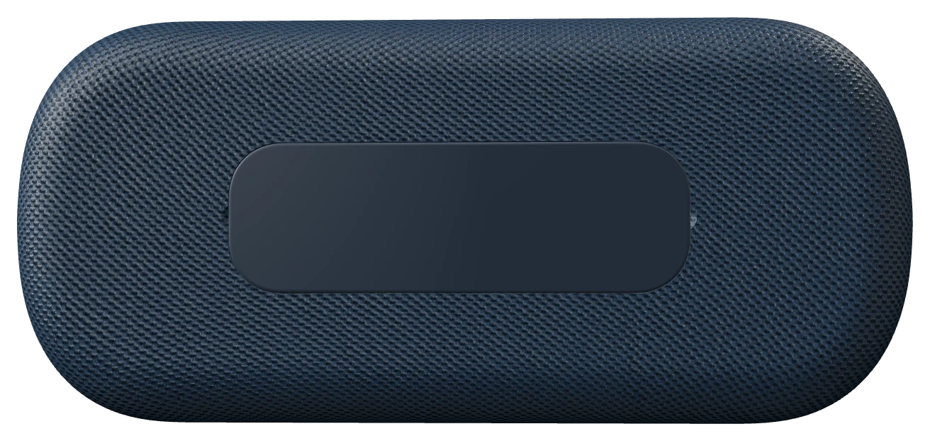 The Ami device — a fabric-wrapped capsule with a smooth touch surface